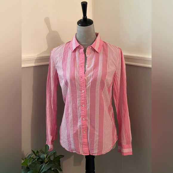 Talbots Pink & White Stripe Button Down Blouse - Picture 1 of 10
